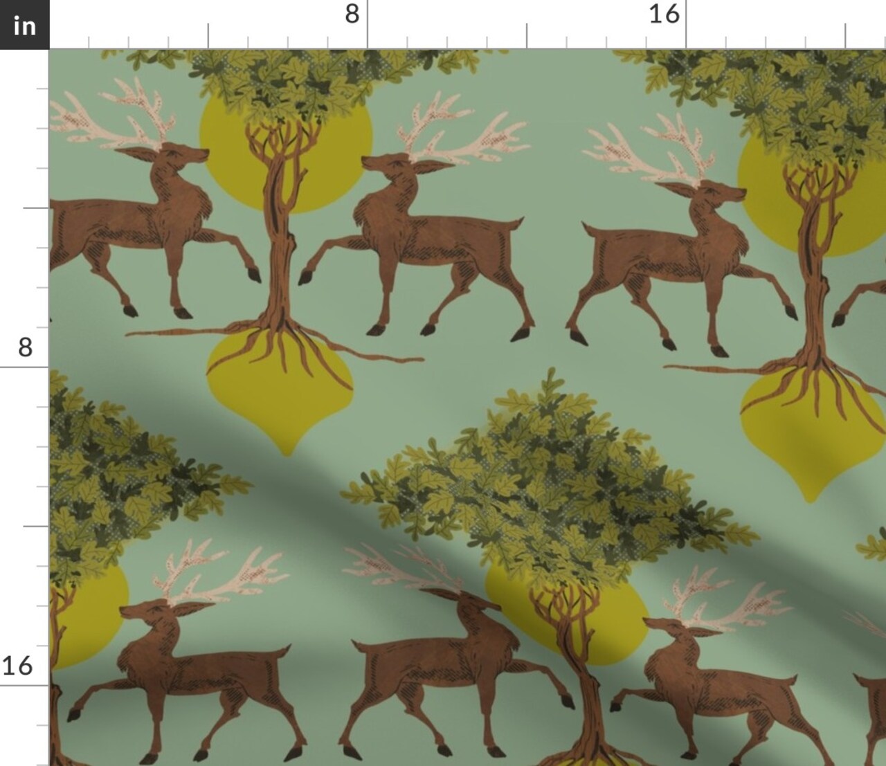 Woodland Nature Mint Green Vintage Style Animals Woods Trees Botanical Whimsical Custom Printed Fabric by Spoonflower Various Fabrics by the Yard or Fat Quarter
